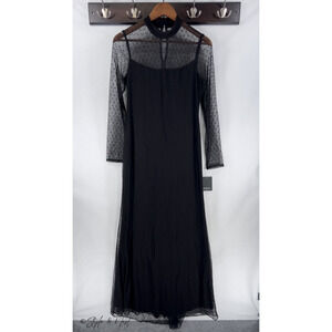 Marina Dotted Mesh Illusion Neck Long Sleeve Mesh Sheath Gown Whimsigoth Small